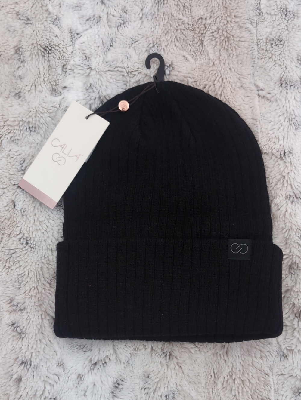 CALIA Ribbed Black Beanie - Picture 2 of 5